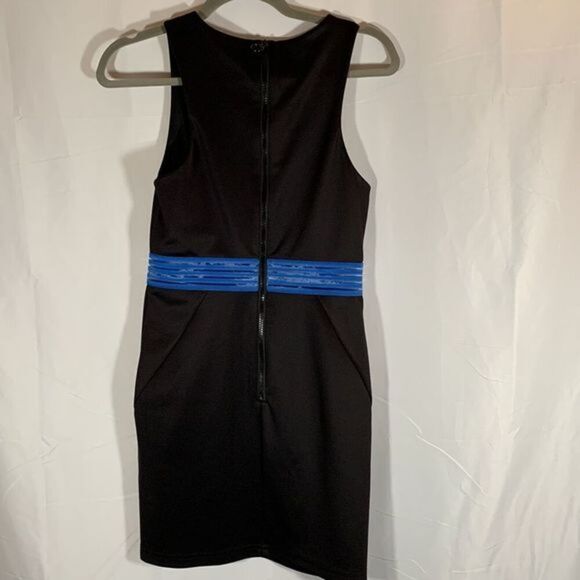 Topshop Black and Blue Stripe Zip-Up Back Mini Dress - Picture 4 of 7